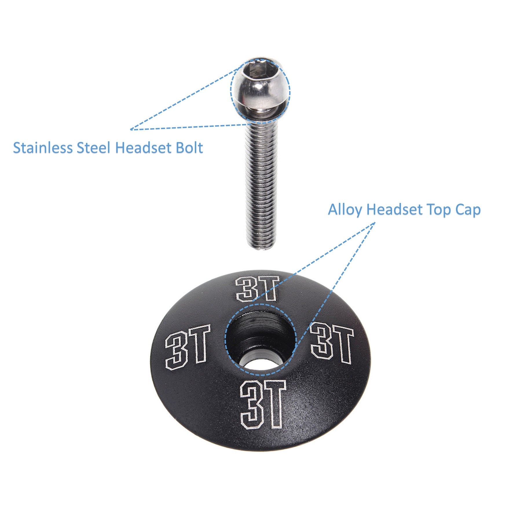 3t Cap 3T Headset Top Cap & Stainless Steel Bolt (1 1/8